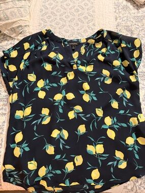 Banana Republic Navy Lemon-Print V-Neck Blouse